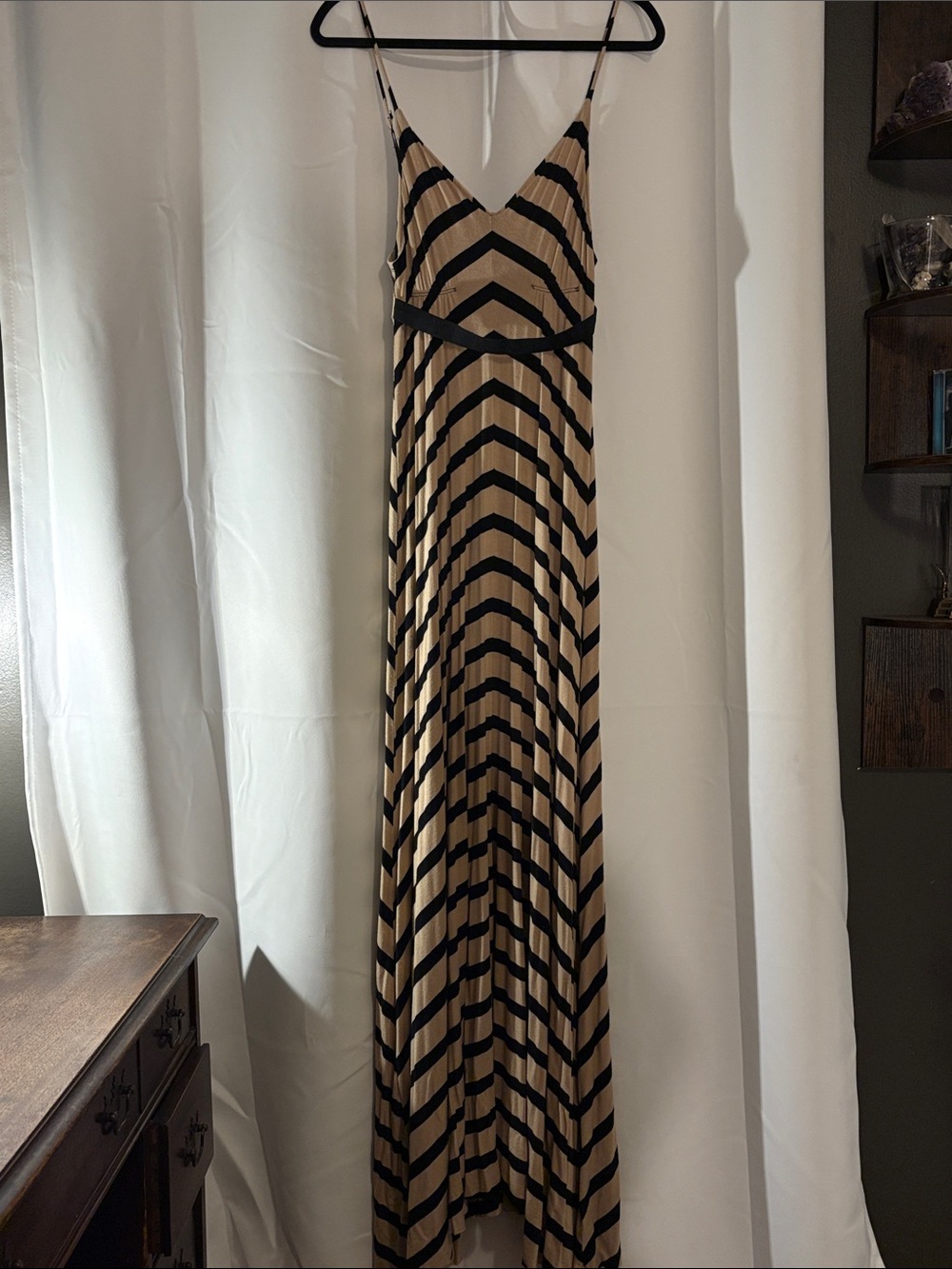 Eight Sixty Beige and Black Chevron Maxi Dress